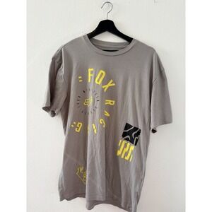 Fox Racing T Shirt Mens Large Gray Yellow Graphic Short Sleeve Standard Fit